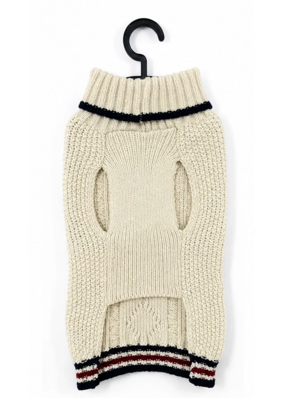 NEW - Ben Sherman Preppy Cable Knit Dog Sweater Cream Ivory Small Leash Slot